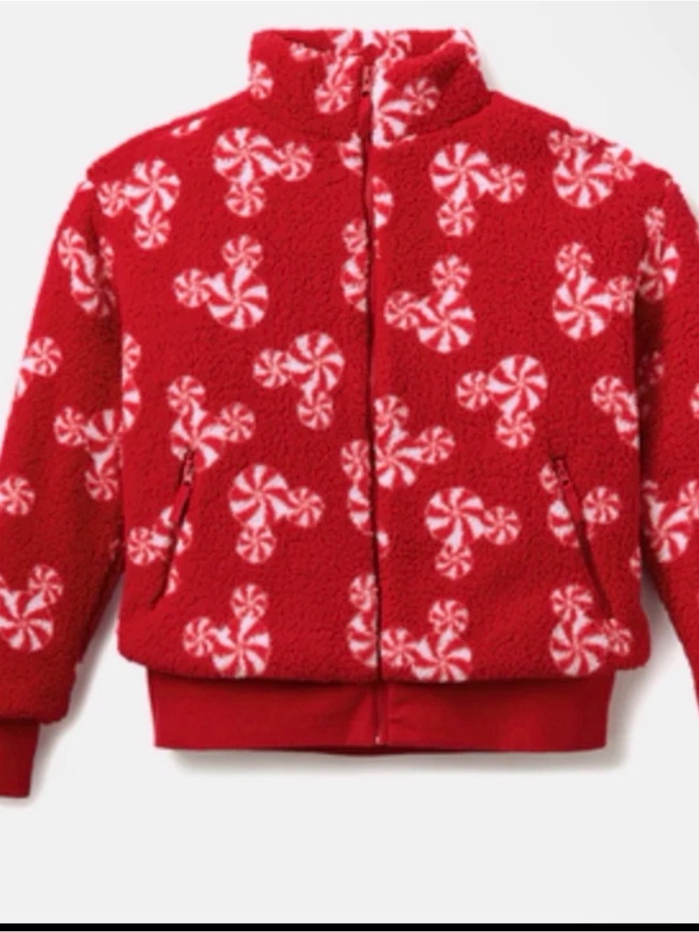 NWT Disney Holiday Mickey Peppermint Swirl Sherpa Fleece Jacket - Medium